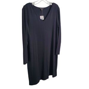 J Jill Wearever Size M Dress T-Shirt Long Sleeve V-Neck Capsule Minimalist Black